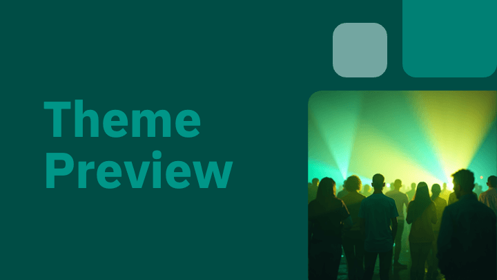 Teal green background with rounded frames and event photography